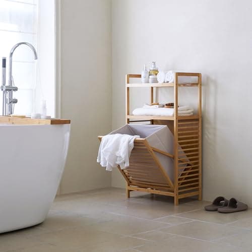 2-Tier Lavatory Hamper with Tilt Out Basket - Laundry Organizer for Bathroom, Nursery, Bedroom