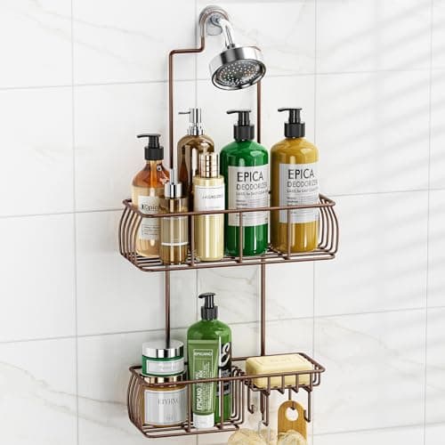 Epicano Anti-Swing Overhead Shower Caddy, Rustproof Hooks, Matte Black