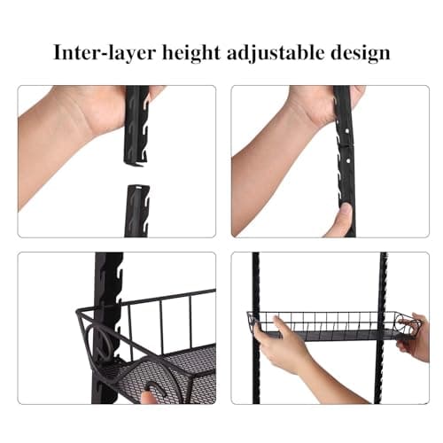 Adjustable Wall Mount Spice Rack for Kitchen Storage, 9-Tier Organizer - Black