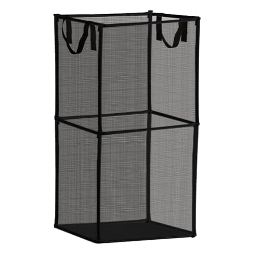Large Collapsible Laundry Hamper, Black Mesh Basket for Bathrooms, Bedrooms, and Travel