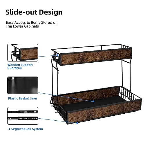 Under Sink Slide Out Organizer for Bathroom or Kitchen Storage, Black