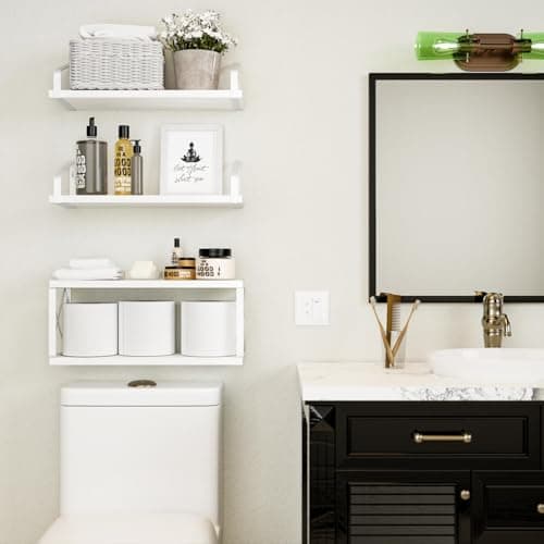 White Wall-Mounted Floating Shelves for Bedroom, Kitchen & Bathroom Storage