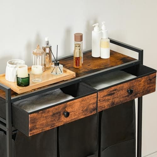 HOOBRO 3-Section 130L Rustic Brown Laundry Sorter with Drawers and Bags BF78XY01