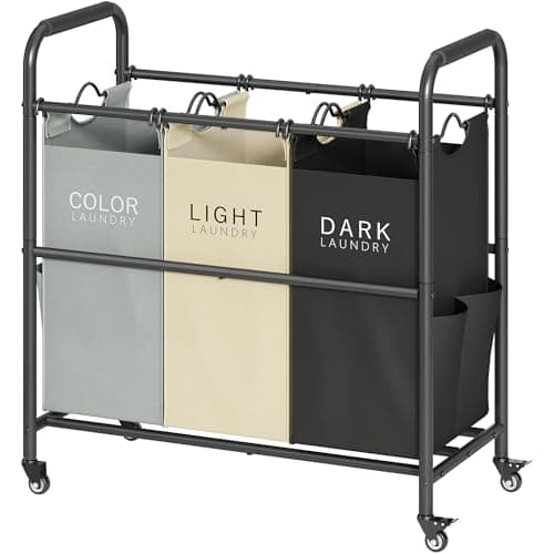 Tajsoon 3 Bag Laundry Sorter Cart, Grey