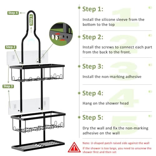 AHNR Black Shower Caddy Hanging, Over Showerhead Organizer with Hooks