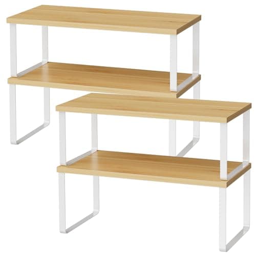 Large Wood Cabinet Organizers, Set of 4, Expandable Metal White