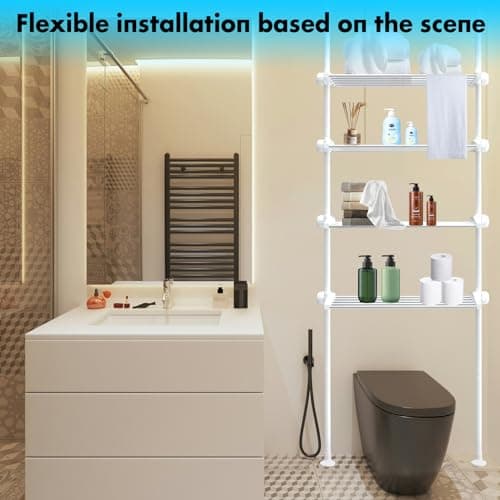 White Bathroom Space Saver Shelf with Adjustable Rack