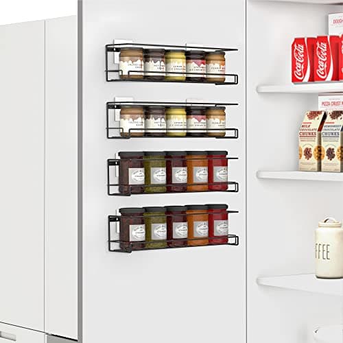 Wall-Mounted Spice Rack Organizer Set for Cabinet Doors (Black)