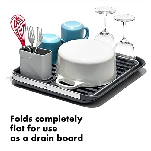 OXO Good Grips 2-Tier Aluminum Foldable Dish Drying Rack with Drainboard