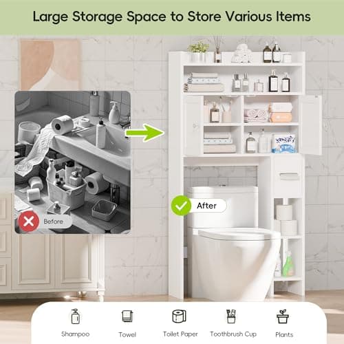 MU Over-Toilet Storage Cabinet with Doors, 32" White Bathroom Organizer