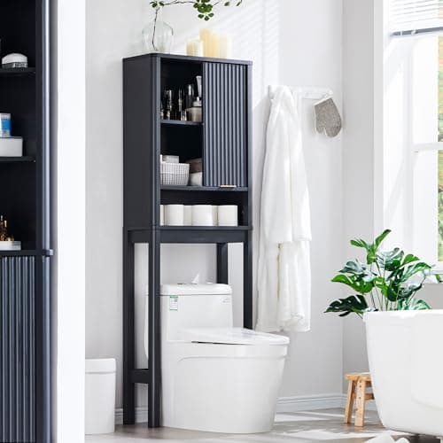 RedLemon Curved Profile Toilet Cabinet, 68" Tall, Faux Marble Top, Adjustable Shelf, Natural Oak