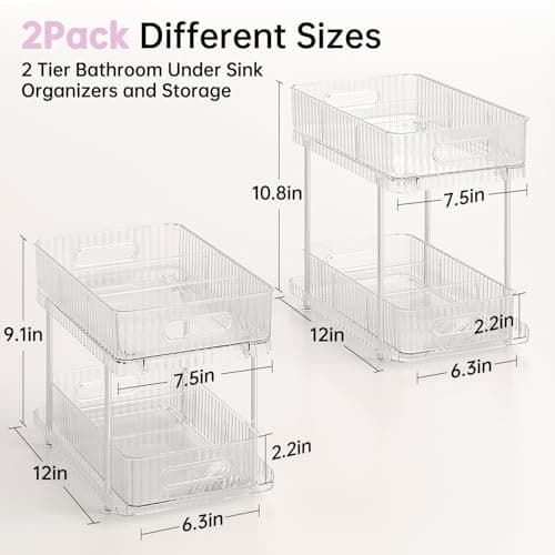 Delamu 2 Pack Bathroom & Kitchen Organizer, Snap-Lock Medicine Cabinet & Movable Divider