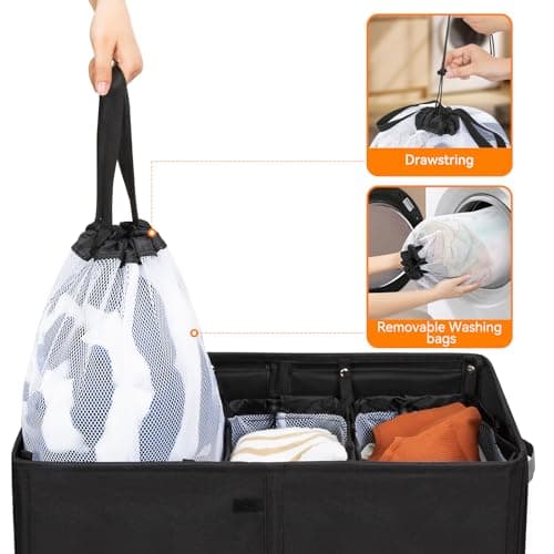 WOWLIVE 160L 3-Section Laundry Hamper with Lid & Removable Bags, Collapsible Black