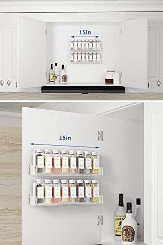 FEMELI 15 Inch 4 Pack Acrylic Hanging Spice Rack for Kitchen Cabinets