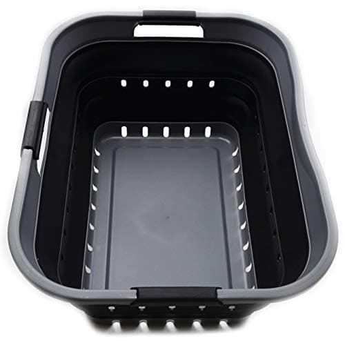 Collapsible 42L Plastic Laundry Basket - Space Saving Storage for Laundry - White/Grey (1, Adult)