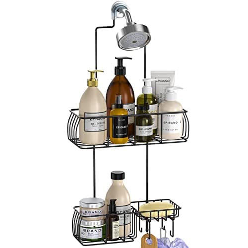 Epicano Anti-Swing Overhead Shower Caddy, Rustproof Hooks, Matte Black