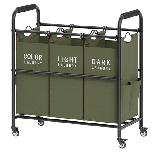 Tajsoon 3 Bag Laundry Sorter Cart, Grey