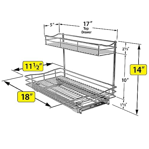 LYNK PROFESSIONAL Under Sink Cabinet Organizer - Chrome, 11.5in x 18in Deep Shelf