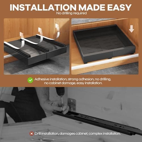 Black Heavy Duty Pull Out Cabinet Organizer, Expandable Slide Out Drawers, Kitchen Pantry Storage