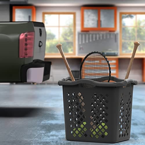 EGEN Home Logic 2 Bushel Plastic Laundry Basket with Silver Handles, Black