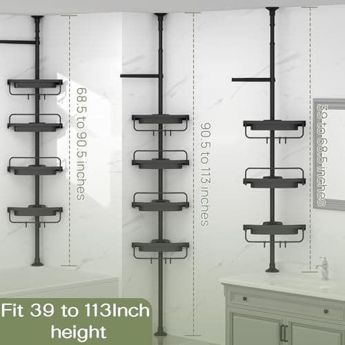 ALLZONE Rustproof Bathroom Shower Caddy with 4-Tier Shelves for Bathtub Storage, Black