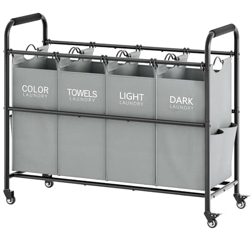 Tajsoon 4 Bag Laundry Sorter Cart, Black