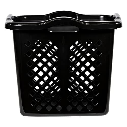 EGEN Home Logic 2 Bushel Plastic Laundry Basket with Silver Handles, Black