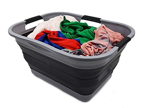 Sammart Collapsible 2-30L Laundry Basket - 24L Portable Storage Tub (Grey/Black)
