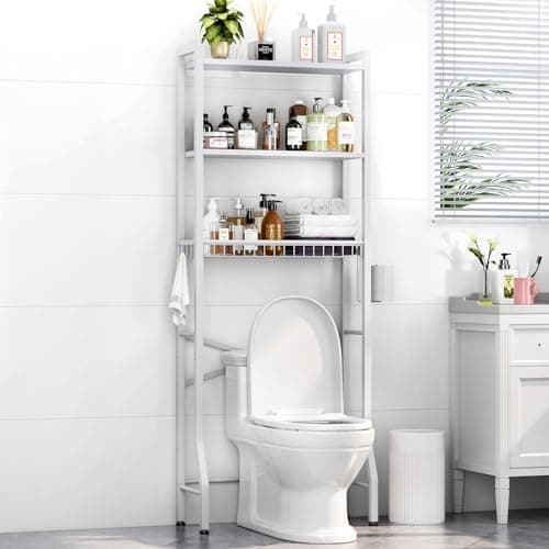 Black 3-Tier Over-Toilet Organizer Shelf with Basket (Freestanding)