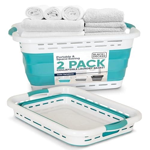 BLACK+DECKER Portable 25" Slim Laundry Basket - Ideal for Small Spaces & Travel, Black