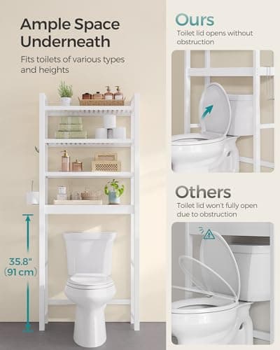 SONGMICS Cloud White 4-Tier Over Toilet Organizer 10.2x24.8x72.8 Inches