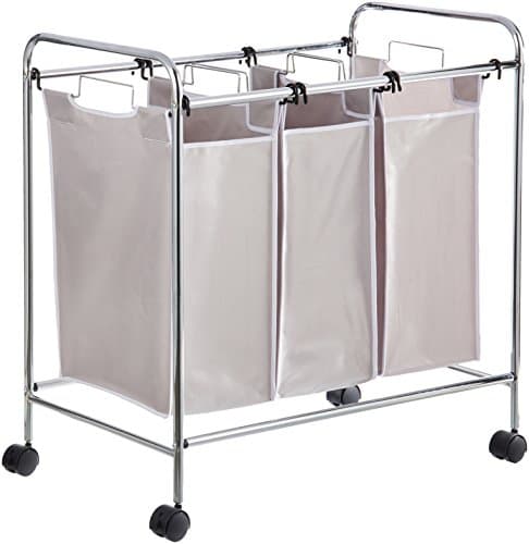 Amazon Basics 3-Bag Rectangular Laundry Sorter Basket, Gray