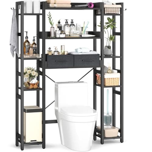 Rustic Brown 7 Tier Toilet Organizer with 2 Drawers & 4 Hooks