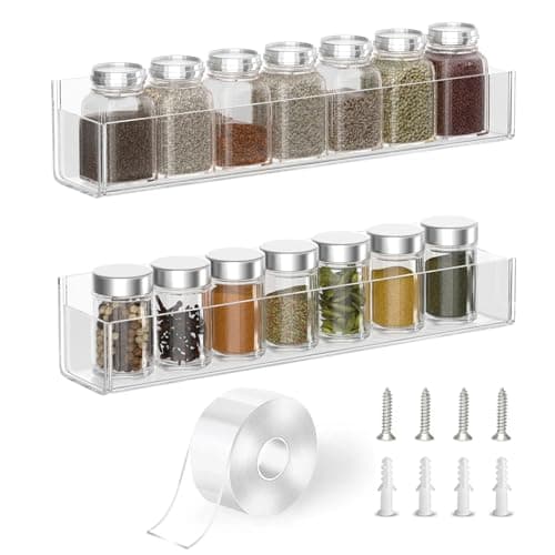 Acrylic Spice Rack Organizer with Nano Tape for Kitchen Wall - 2 Pack