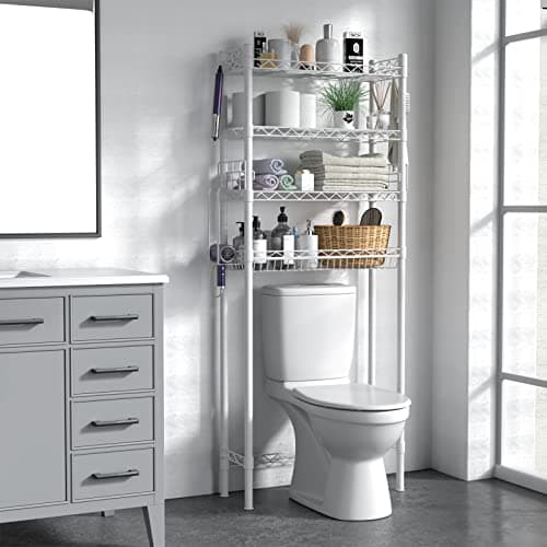 White Over-The-Toilet Storage Shelf, Bathroom Space Saver Organizer
