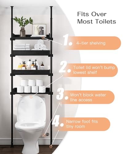 ALLZONE Over Toilet Storage Cabinet, 4 Adjustable Shelves, Black