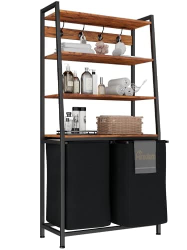 Laundry Hamper with Shelf, Hooks, and Removable Bags: For Laundry Room, Bathroom, Bedroom