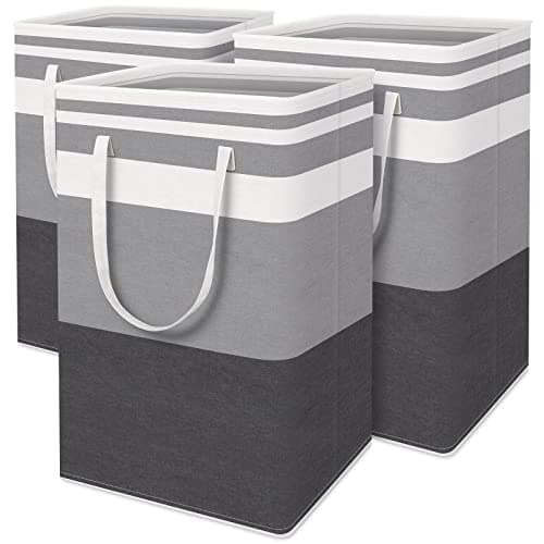HomeHacks 3-Pack 75L Waterproof Laundry Baskets, Collapsible with Extended Handles, Gradient Grey