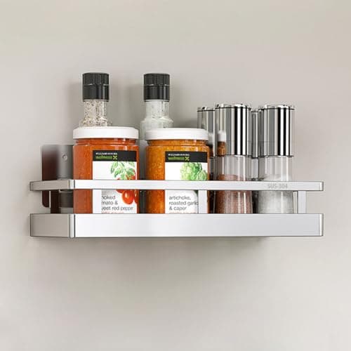 SUS304 Stainless Steel Wall Mount Spice Rack -Kitchen Seasoning Organizer (Silver)