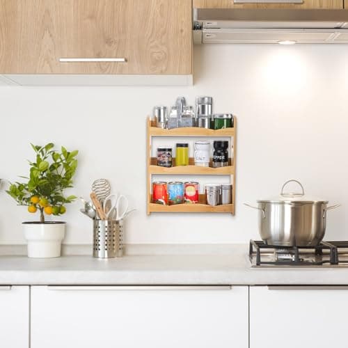 Jucoan 3-Tier Bamboo Spice Rack, Wall Mount Countertop Organizer