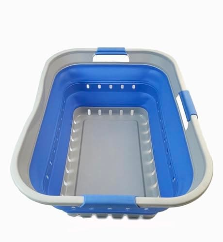 Collapsible 42L Plastic Laundry Basket - Space Saving Storage for Laundry - White/Grey (1, Adult)