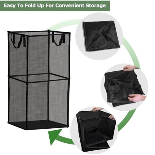 Large Collapsible Laundry Hamper, Black Mesh Basket for Bathrooms, Bedrooms, and Travel