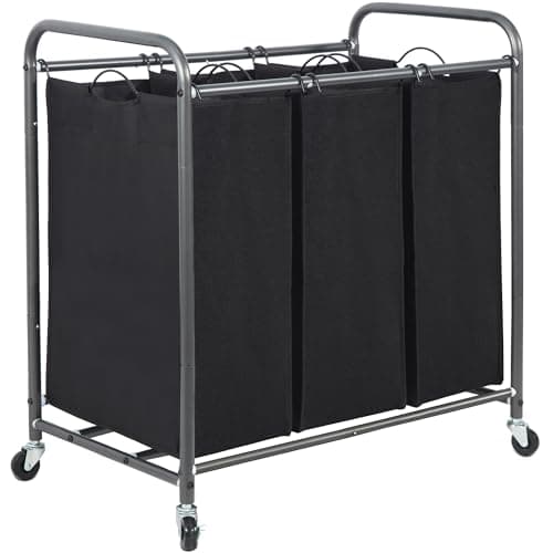Heavy Duty Rolling Laundry Sorter Cart with Lockable Wheels, Black