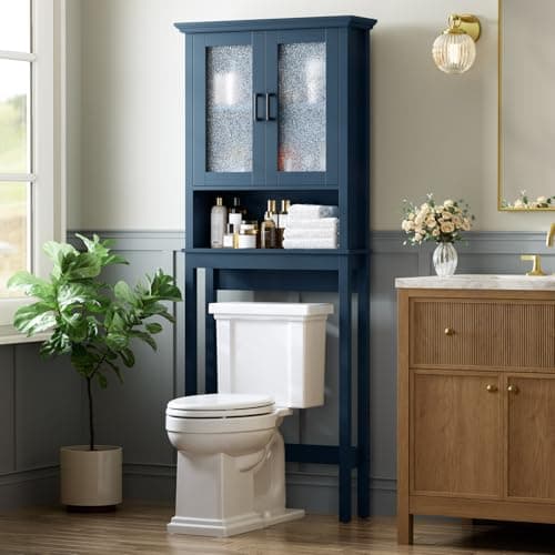 Thick Frame Over Toilet Storage Cabinet with Doors, Cream White
