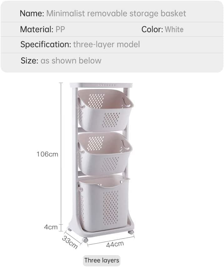 Manskskim 3-Layer Laundry Basket with Wheels for Bathroom Storage