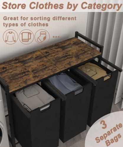 Large Laundry Hamper with Sorter Bags, Freestanding Clothes Organizer