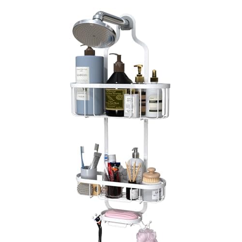 Kadolina Overhead Shower Caddy with Hooks, Black [Patented]