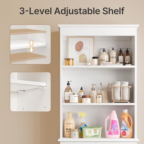 Gizoon White Anti-Tip Over The Toilet Storage Cabinet