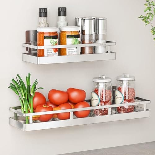 SUS304 Stainless Steel Wall Mount Spice Rack -Kitchen Seasoning Organizer (Silver)