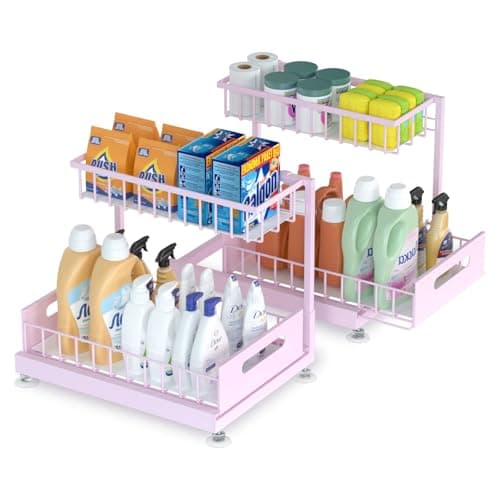 Under Sink Storage Racks 2-Tier Height Adjustable White | Kitchen & Bathroom Organizers